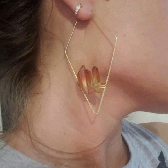 💖 2/$30 Womens boho Crystal gold hoop wire cute lightweight dainty earrings - Picture 13 of 14